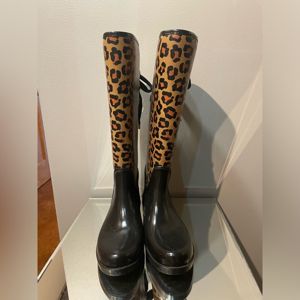 Coach leopard print rain boots